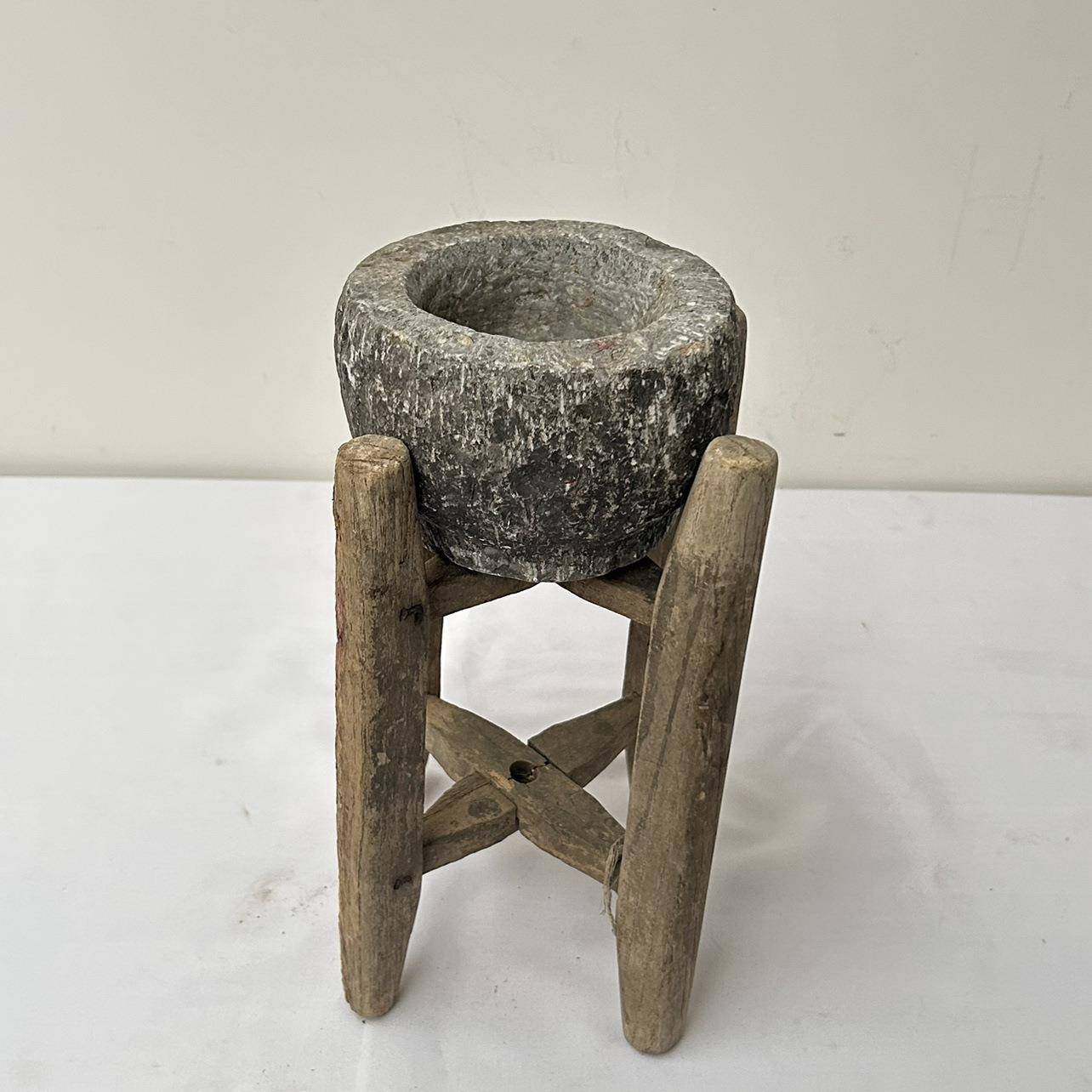 花民俗825怀旧老物件庭院石石头小臼花盆架杂项院民宿小装饰复古