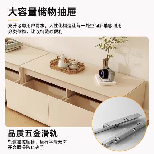 电视纳柜客厅家柜用奶油风自由组MBL合储物收柜柜落地一体电视机