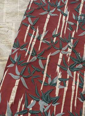 浮雕竹叶料重工中马甲BF-G1-42面复古暗红半式裙金丝童装身布料