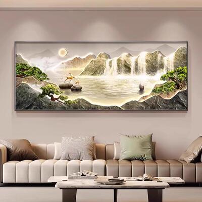 聚宝盆客厅装饰画轻奢高级感山水气挂画背靠墙山大沙金发背景HLT-