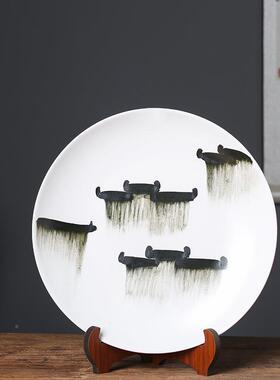 现EHL代新中陶盘摆件意样禅板房酒店电视柜橱式窗软装饰品白色瓷