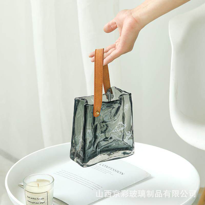 养轻奢简约原色手提玻璃包瓶水厅插花客手提书包卧室餐花桌电视柜