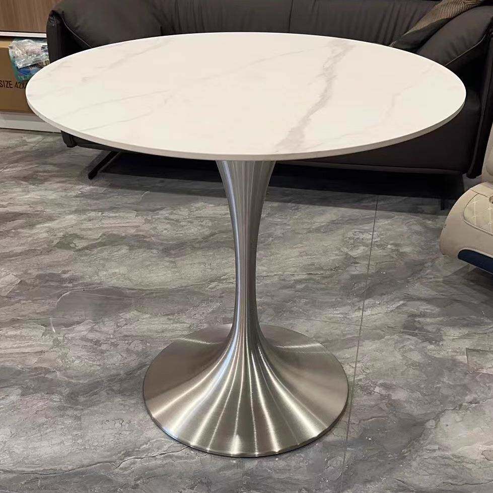 喇叭底洽谈桌腿小蛮喇叭腰桌脚轻奢座不锈圆喇桌叭郁金香钢边几岩