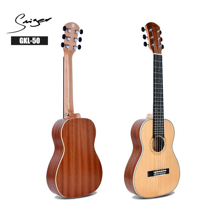 30寸Ukulele尤克里里正桶6弦云杉沙比利木色哑光乌克丽丽厂家供应