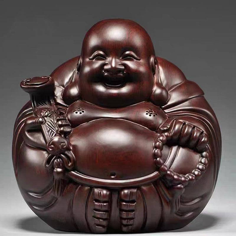 黑檀木雕刻弥勒像摆件实木坐笑一团和气摆设客厅柜装饰品