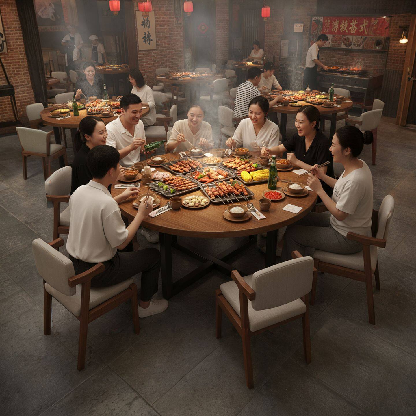 圆桌餐桌商用餐饮吃饭桌子火锅店烧烤店大圆桌子饭店餐厅桌椅组合