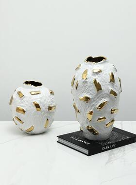 中式轻奢抽金陶片瓷花瓶售楼处别墅客象厅餐桌装饰艺TLZ术新花器