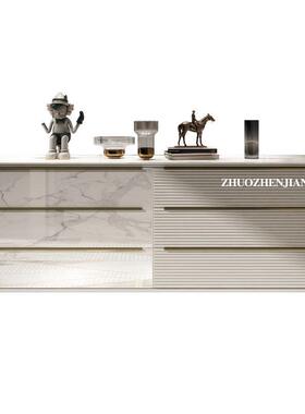 轻奢六斗柜卧实木30756电抽视柜简约不锈钢岩板室屉式储关物玄柜