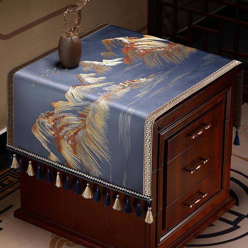中式床头柜盖布高档中国风刺绣客厅茶几装饰垫布小方桌盖巾茶台布