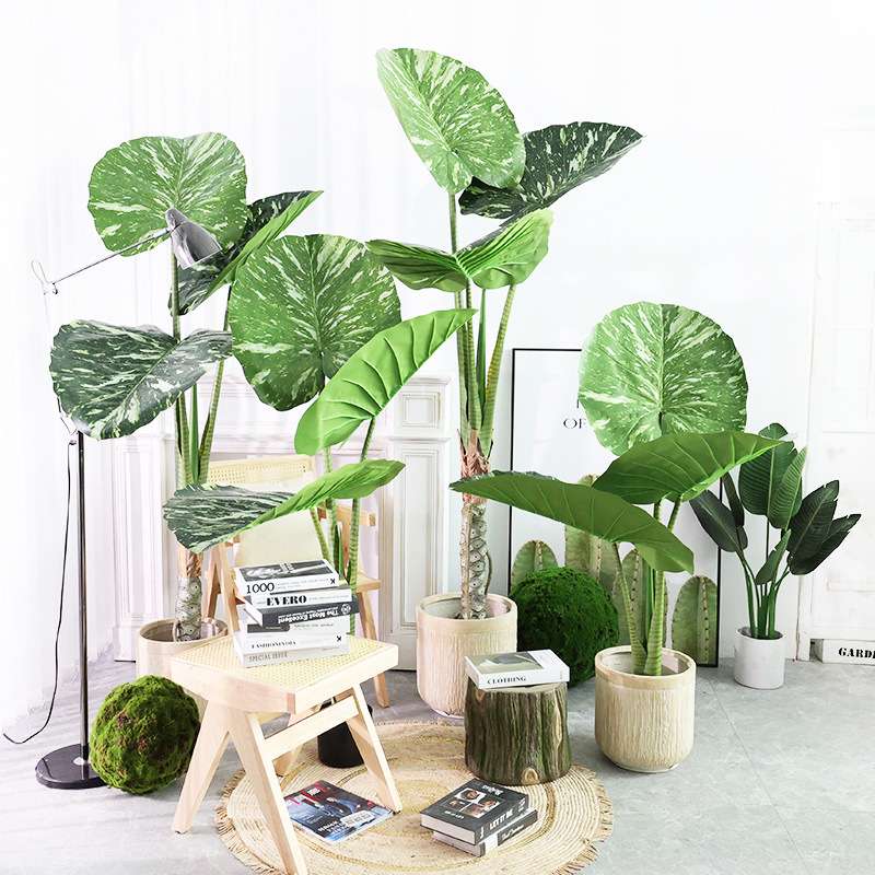 仿生绿植龟背树热带雨林仿真绿植家居装饰超大叶片海芋植物假盆栽