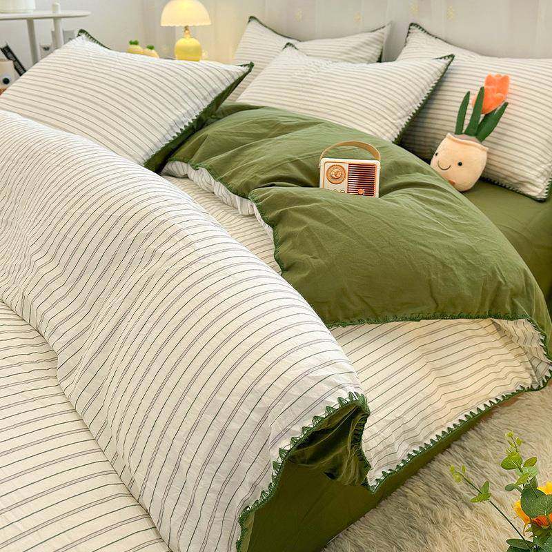 2025新款春季针织提花四件套纯棉简约全棉被套床单三件套床上用品