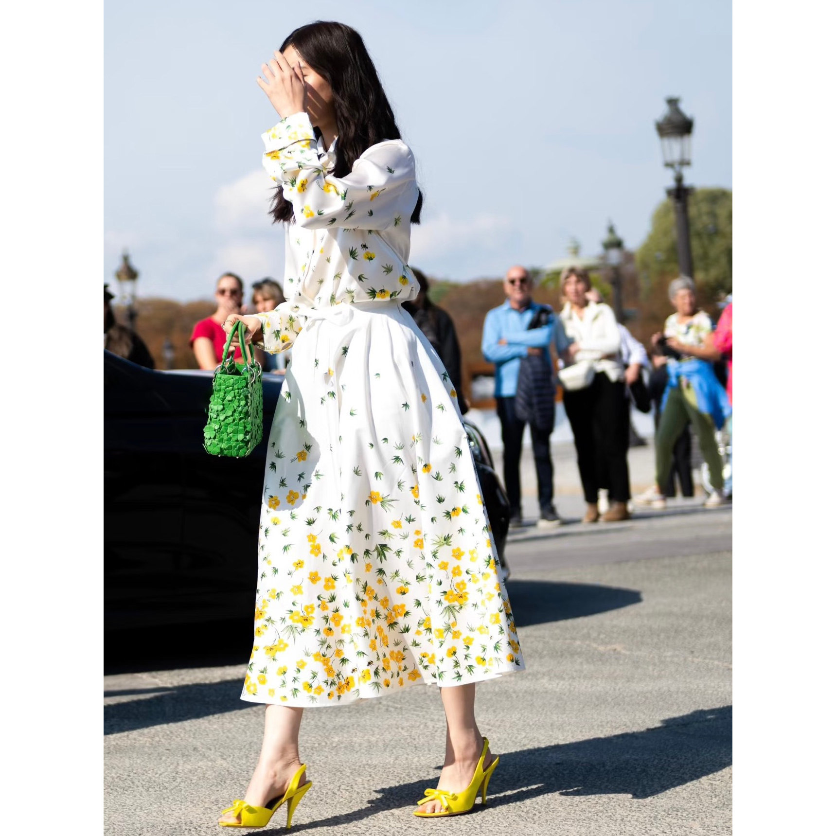 田园风白色碎花半身裙女中长款系带优雅气质高级感印花裙