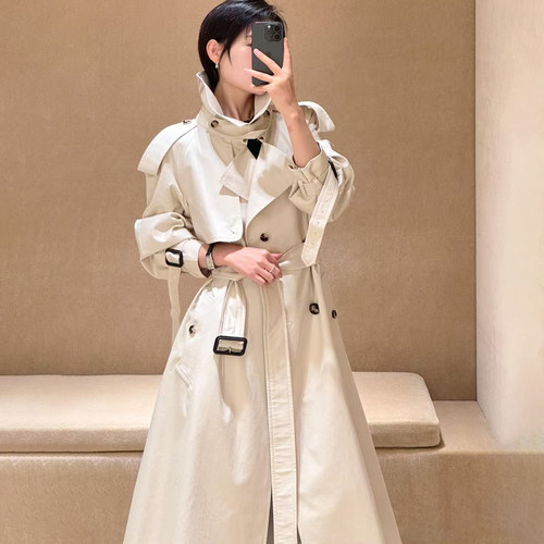 高品质嘎巴甸白色长款风衣外套女2025秋冬季新款中长款大衣