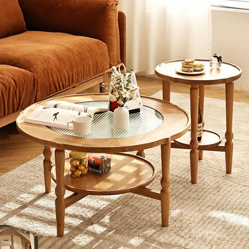 北欧实木茶几日式小户型沙发圆边几简约樱桃木客厅小茶桌阳台桌