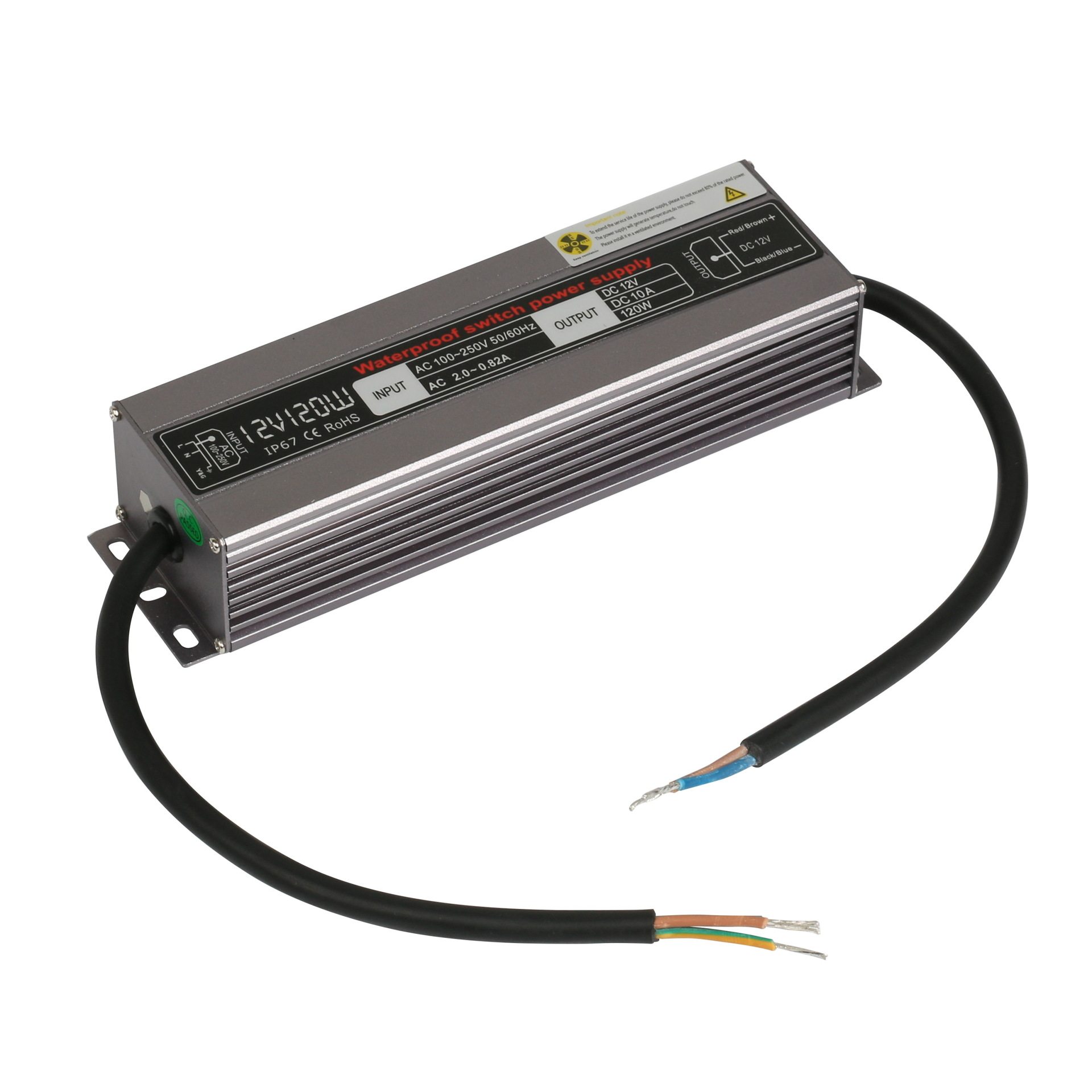 厂家直销12v10a120W防水电源120w恒压电源IP67防水等级灯带电源