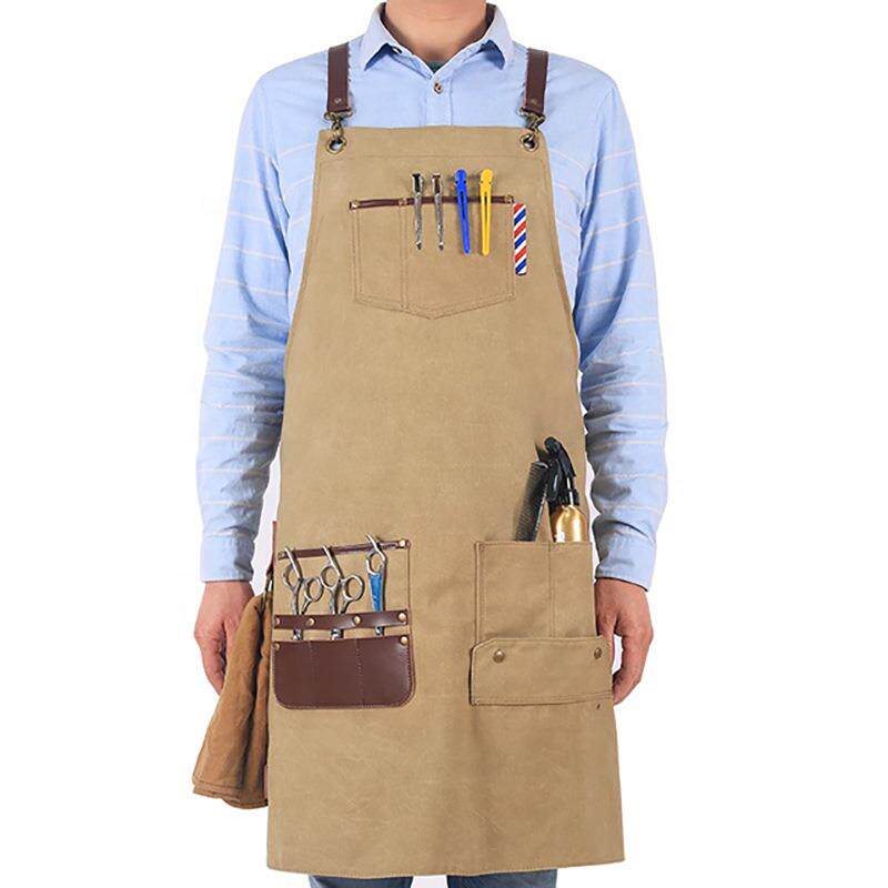 外贸围裙口袋工具工作服烧烤餐厅印logo防油污收纳厚帆布