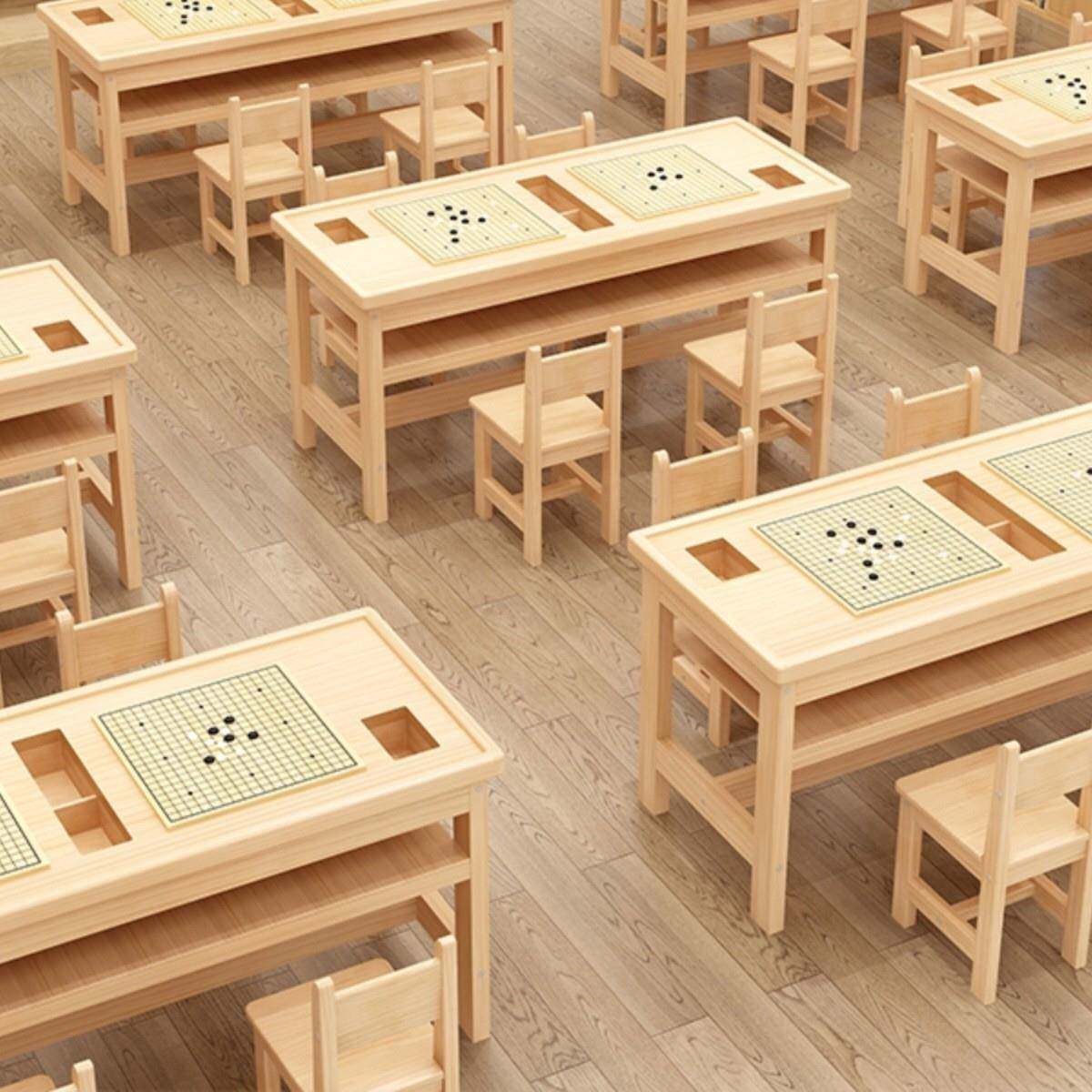 实木双层围棋桌中小学生培训下棋桌学校辅导班象棋桌儿童五子棋桌
