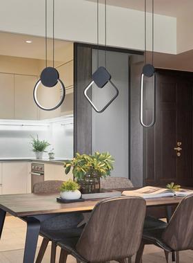床头LED黑色小吊灯家用卧室创意吊线灯现代简约吧台餐厅美式吊灯