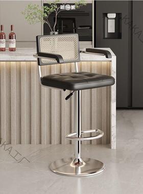 LCP2子楠吧台椅高脚凳中古风家用可升降藤编椅前台收银旋转椅