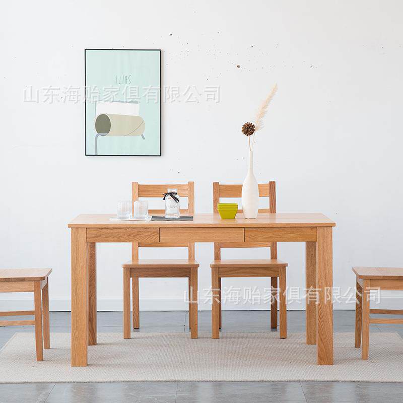 实木食堂餐馆餐桌欧式现代简约长方形饭桌家用餐厅桌子家具