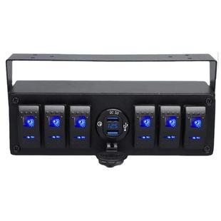 12-24V组合开关面板控制房车改装6位开关+双QC3.0充电器带电压表