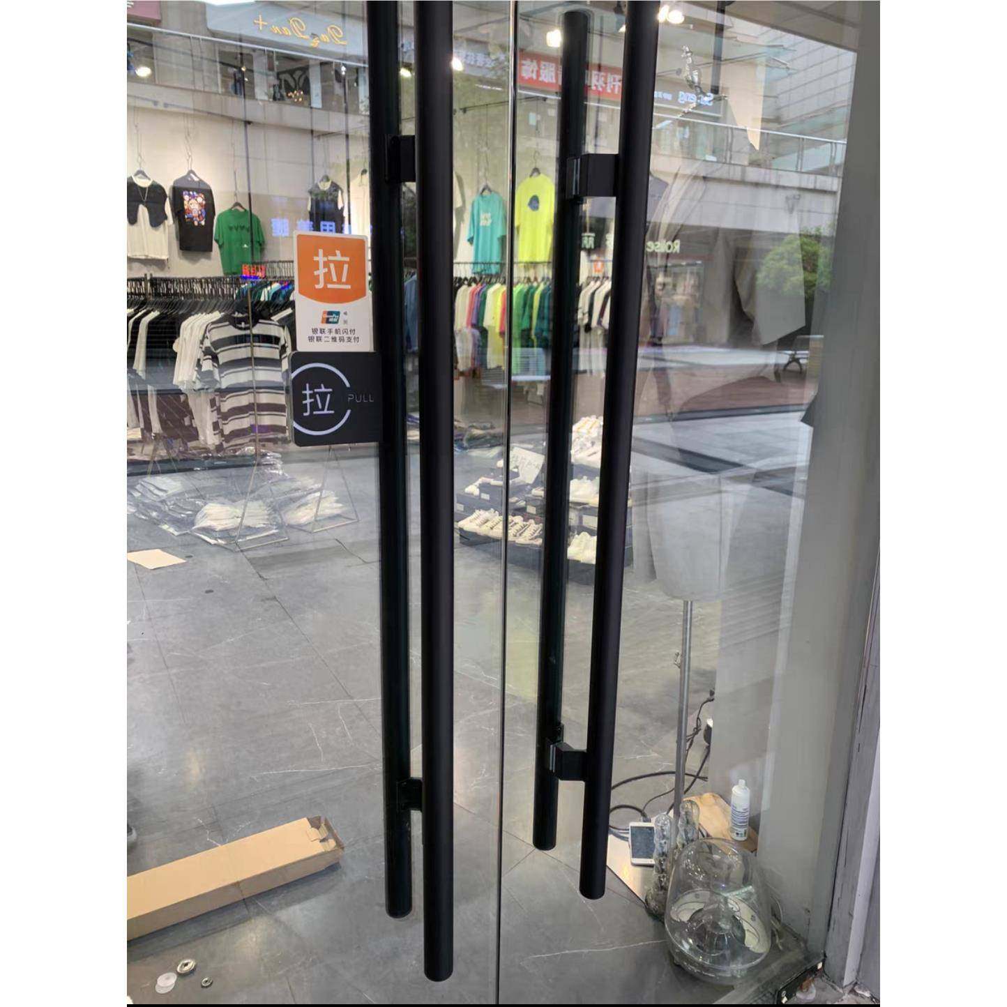 M*品质有无框推拉大门长玻璃门拉手对装加厚铝合金黑色把手明