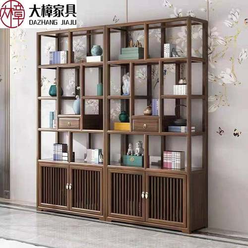 博古架实木新中式仿古南榆木古董架多宝阁展示柜置物架直销