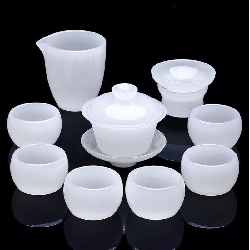 琉璃茶具套装组合白玉茶杯家用办公送礼玉瓷茶壶玻璃功夫盖碗