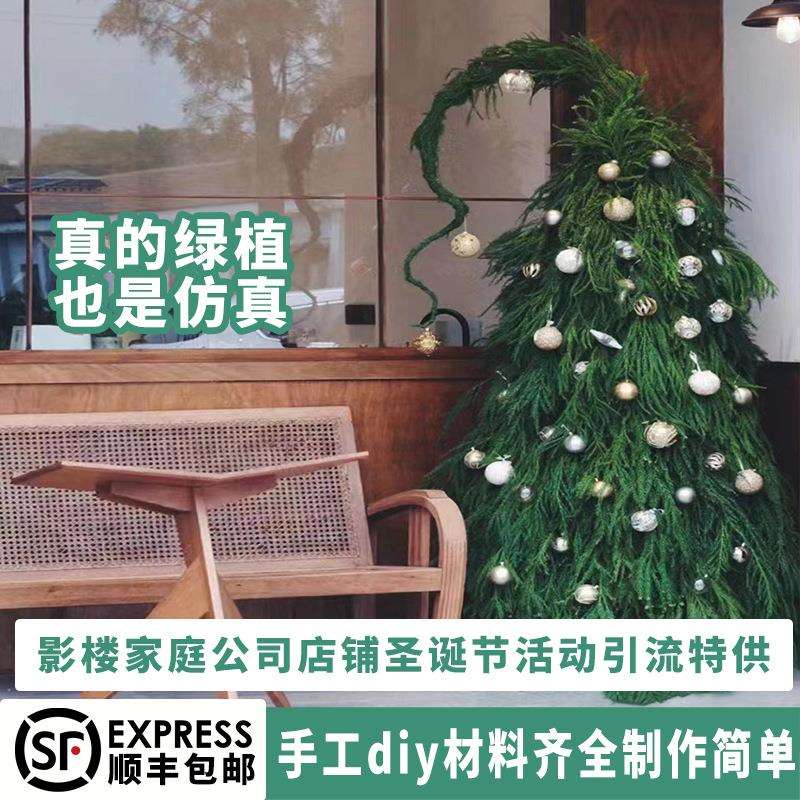 圣诞树歪脖子天竺少女真植物手工圣诞装饰品室内门店场景布置引流