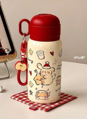 红色水杯保温杯女生高颜值2026新款学生小巧便携吸管杯子新年礼物