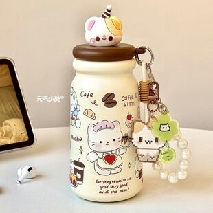 2025新款高颜值不锈钢水杯kt猫保温杯女生可爱吸管杯子学生开开熊