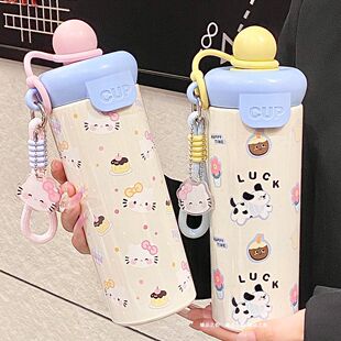 吸管水杯2025新款保温杯女生高颜值学生上学专用杯子外出便携kt猫