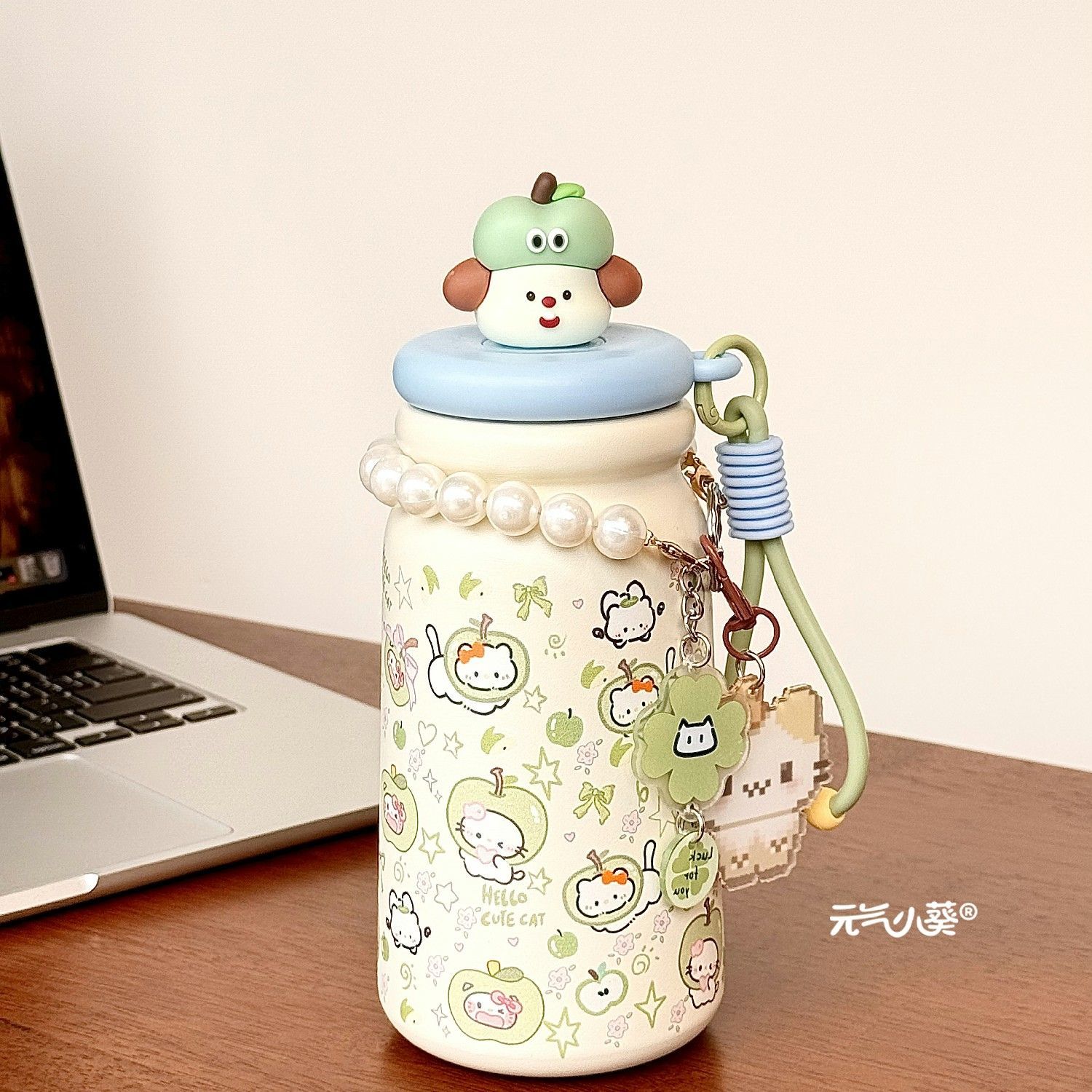 泡茶保温杯2025新款女高颜值办公室便携卡通吸管水杯学生苹果小狗