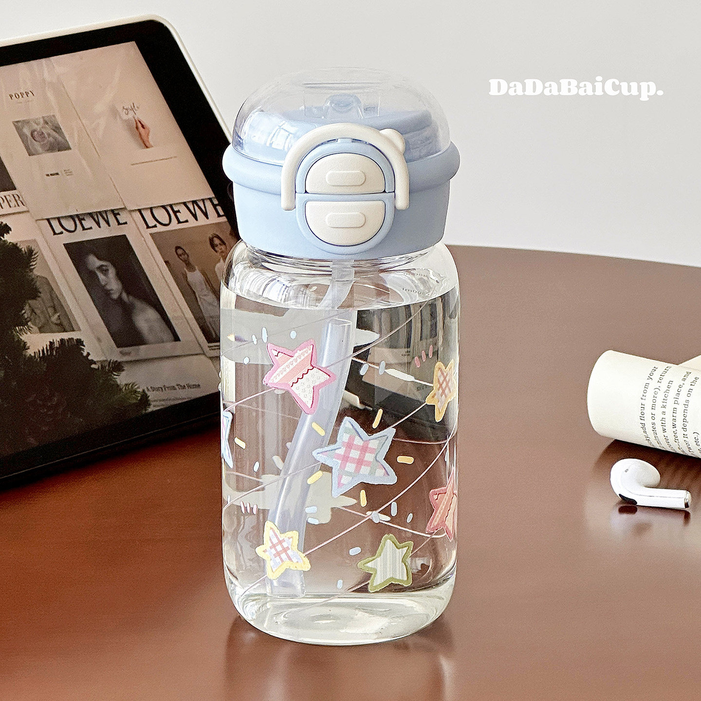 星星吸管杯子高硼硅玻璃杯女生高颜值耐高温透明牛奶水杯刻度双饮,餐饮具,玻璃杯,淘宝优惠券,粉丝福利购,淘宝优惠卷