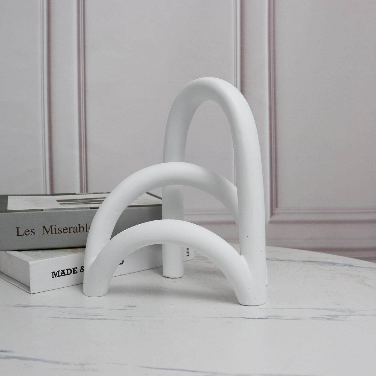 简约现代白色树脂拱形屏风摆件客厅玄关电视柜书房饰品摆设