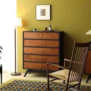 法式复古实木斗柜餐边柜组合客厅家用储物柜设计师撞色创意玄关柜