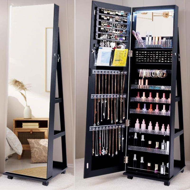 实木旋转落地全身智能镜珠宝首饰收纳柜卧室穿试衣化妆镜子带置物