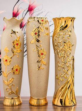 60cm落地陶瓷大花瓶欧式花瓶摆件大号客厅电视柜玄关金色插花