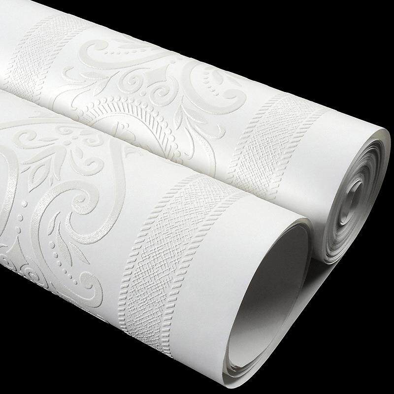 白色仿硅藻泥墙纸竖条纹欧式卧室客厅海吉布墙布海基布无纺布壁纸