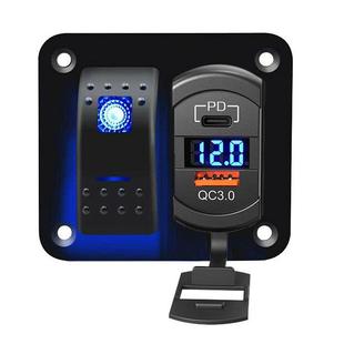 汽车游艇翘板开关组合双USB快充QC3.0+PD带电压表数显12-24V通用