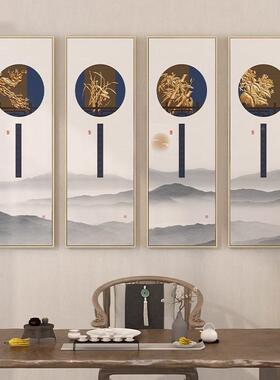 兰竹装饰画新子中式客BIS厅背景墙四联壁画茶室民菊梅宿禅意四君