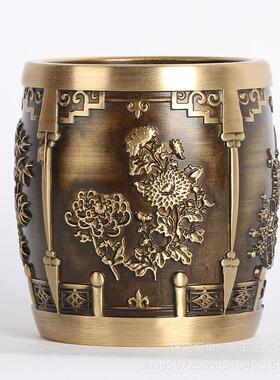 黄铜作梅菊竹兰笔1914筒浮雕摆件文宝房四装制饰品摆件