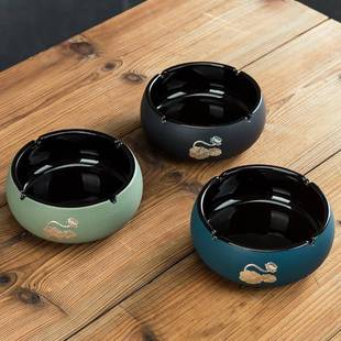 号大烟灰缸创意复个纯色陶瓷烟783缸家用古中式 客厅轻奢办公室灰