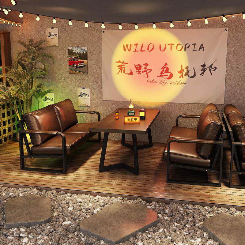 古业风酒馆吧沙发桌椅组合烧烤店餐工厅复卡SF39座沙发清吧酒咖啡