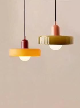 厅中古吊灯孟菲斯餐灯简约代包豪斯创意玻350现璃床古头灯复绿色