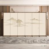 新中式 实屏风隔断客厅玄古关面折叠移动办985木公室酒店典山水双