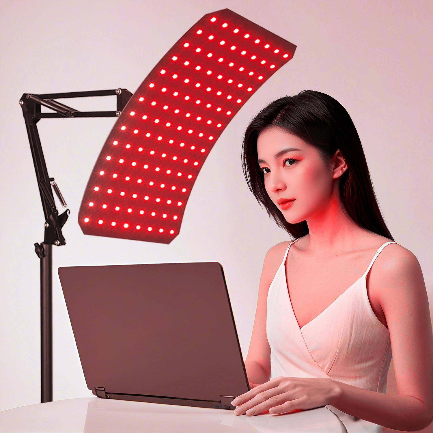 弧形落地式红外LED理疗灯支架高度可调节大排灯带定时调光光疗仪