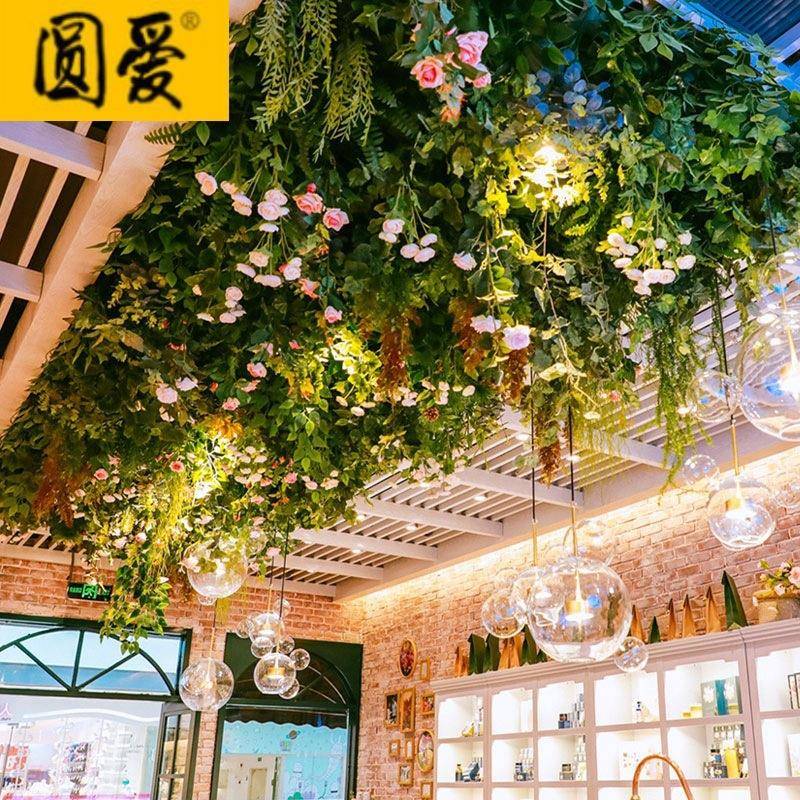 特惠网红吊顶仿真绿植天花板装饰造景 直播间饭店树藤婚庆假花