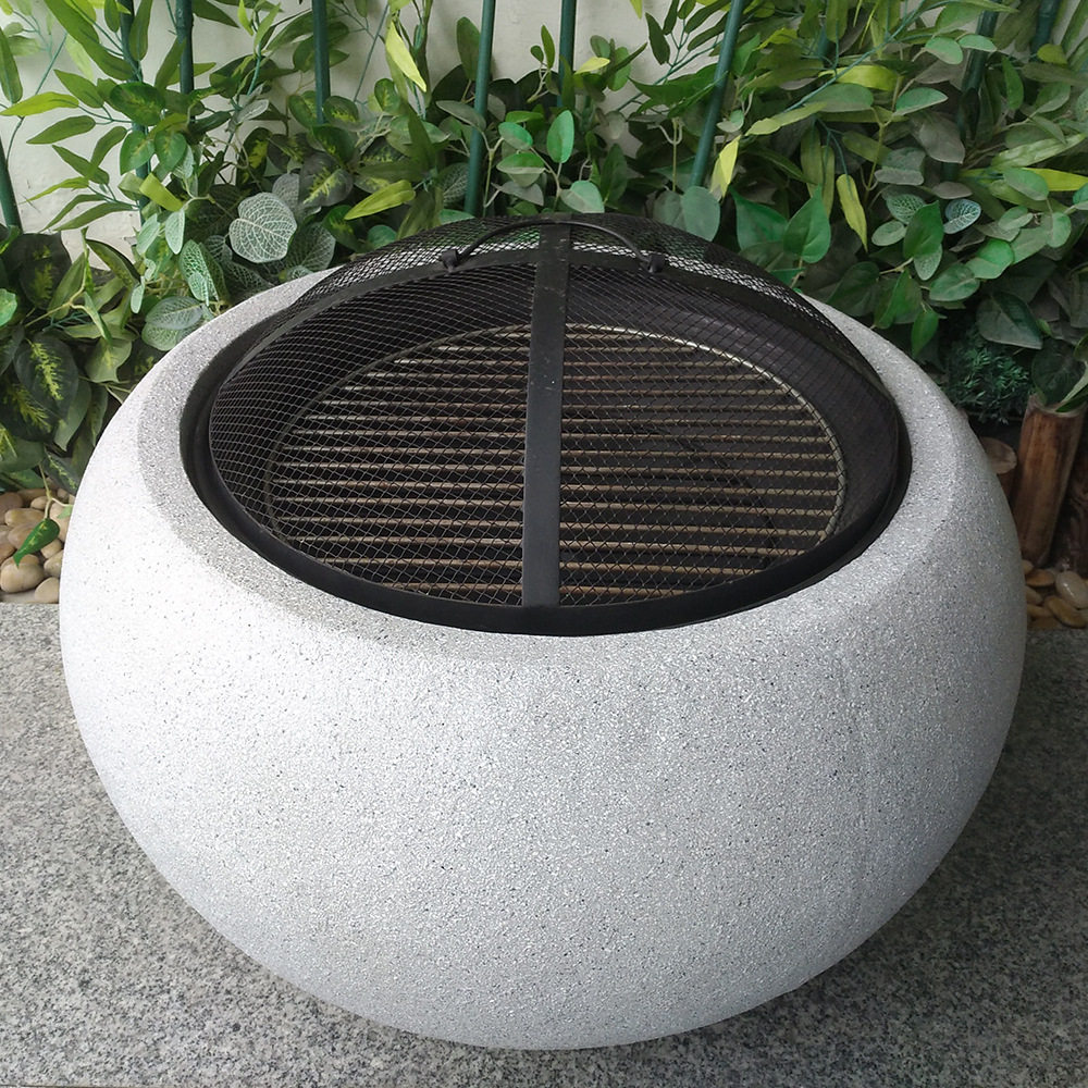 现代白色工艺品火盆烧烤园林户外圆形灰色火炉BBQ-1
