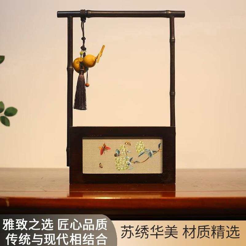 苏绣竹制提拿纸巾盒抽纸盒餐巾纸盒收纳盒家用客厅餐厅茶几创意长